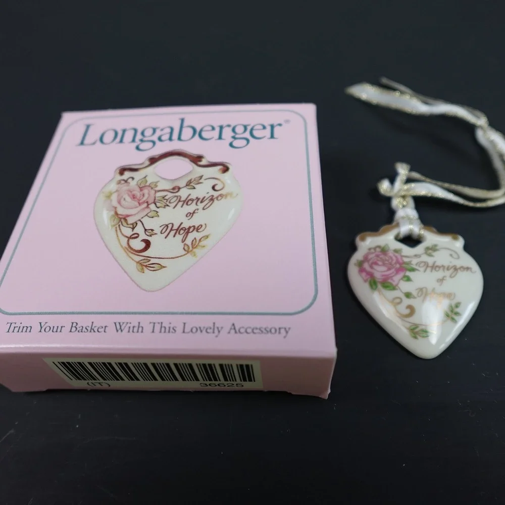 Longaberger 1999 Horizon of Hope Basket Tie-On Heart Pottery Pink Rose 36625